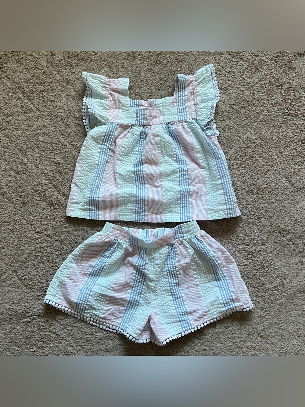 Janie & Jack Striped Cotton 2pc Set Preppy Cute Pastel Cottage Girls Sz 6